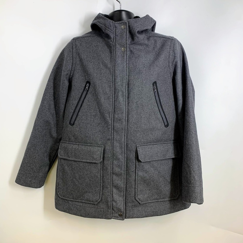 Woolrich Womens L/G Charcoal Gray Hooded Wool Blend Jacket Coat - Picture 1 of 13